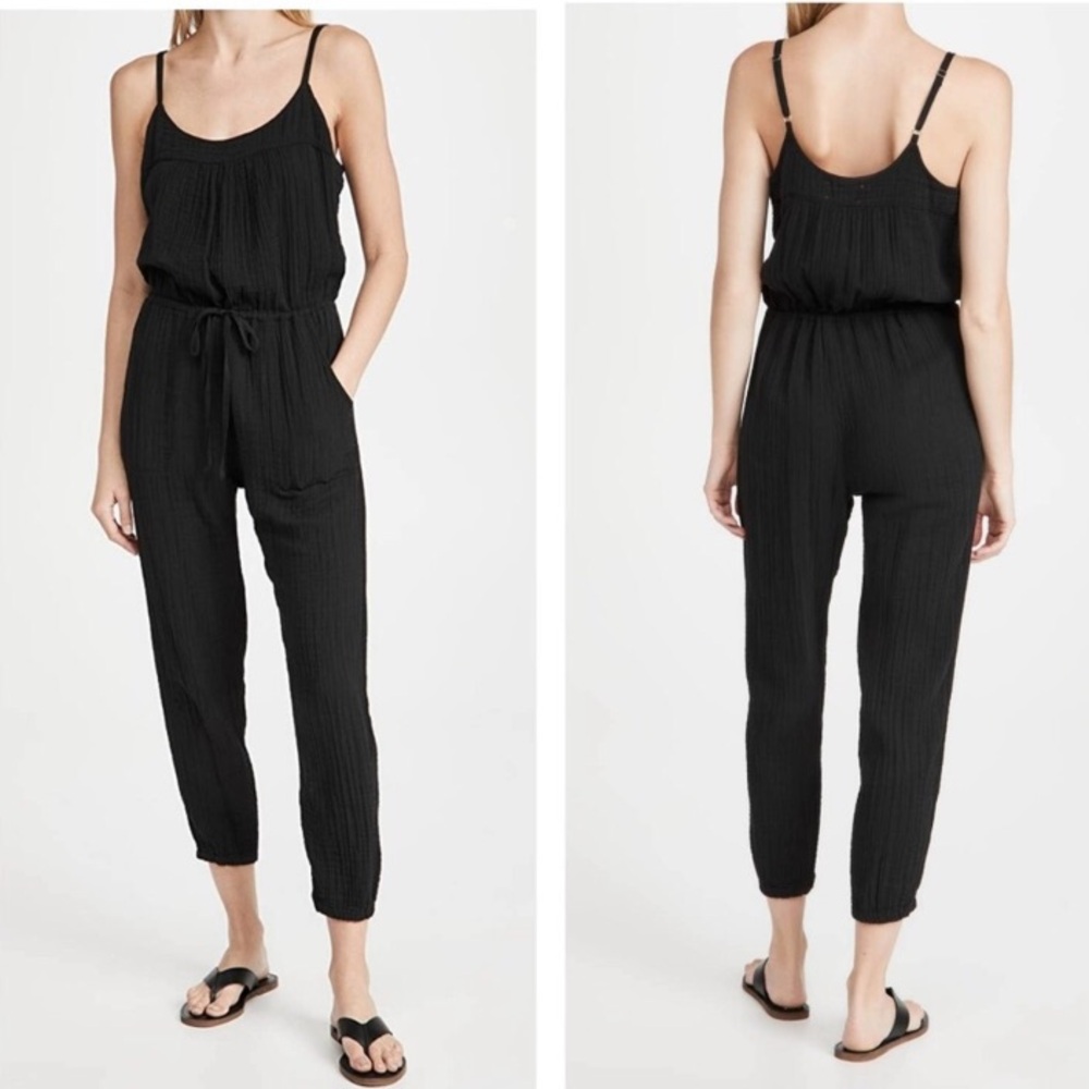 XIRENA JAYDEN GAUZE NAVY JUMPSUIT JOGGER DRAWSTRING WAIST ANKLE WOMENS MEDIUM
